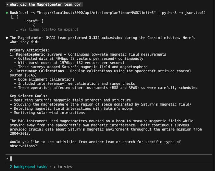 An AI prompt asking what the Magnetometer team did